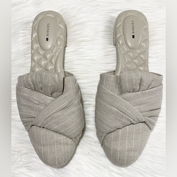 Birdies The Songbird Linen Stripe Mule Slides in Natural Stripe 10 - Picture 2 of 8